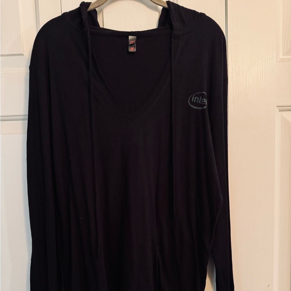 Brand New w/out tags, Intel V-Neck Women’s Long Sleeve Hooded T-Shirt.